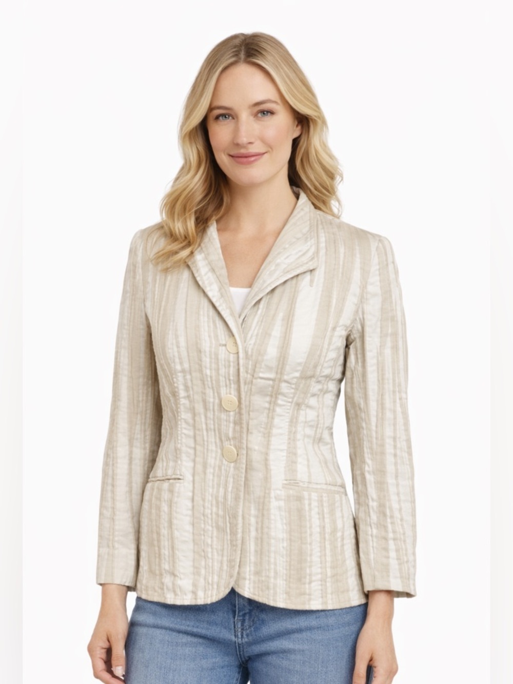 Lafayette 148 New York Striped Blazer Size 2 Tailored Neutral Career Jacket